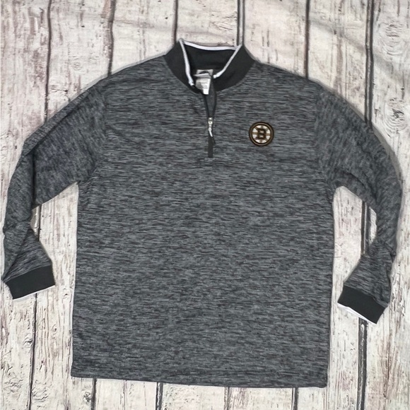 Boston Bruins Gray Quarter-Zip Pullover with Logo Athletic NHL Hockey Jacket - Picture 1 of 3